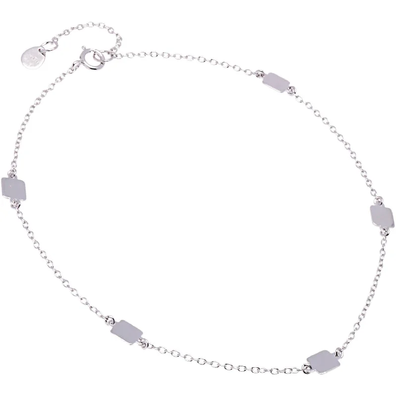 ankle bracelet with crystals for women-Sterling Silver Shiny Flat Square Anklet