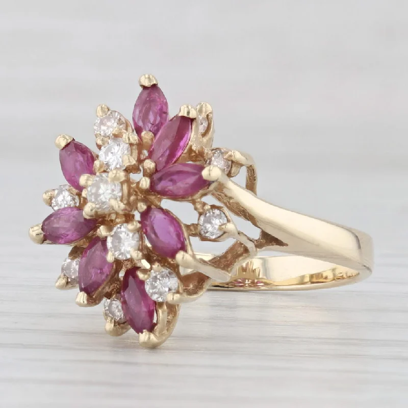 elegant diamond engagement rings for women-1.26ctw Ruby Diamond Flower Cluster Ring 14k Yellow Gold Size 7.25 Cocktail