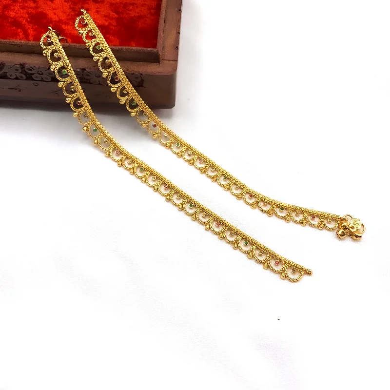 ankle chain with charms for women-Charming Antique Gold Anklet with very intricate pattern