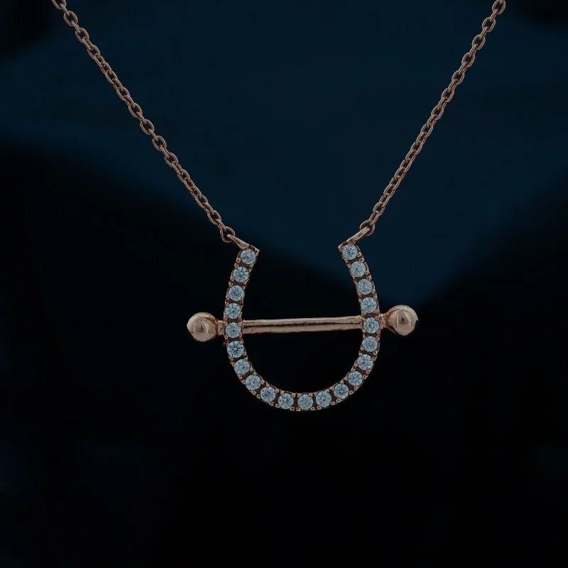 cubic zirconia necklace for women-Rose Gold Horseshoe Necklace