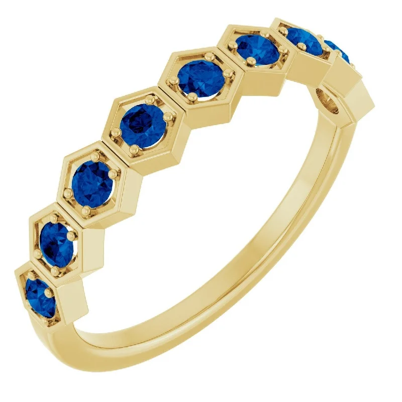 white sapphire engagement rings for women-14K Yellow Lab-Grown Blue Sapphire Stackable Ring