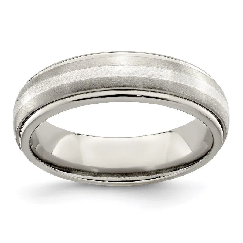 solitaire engagement rings with a twist for women-Edward Mirell Titanium Brushed&Polished w/Sterling Silver 6mm Band