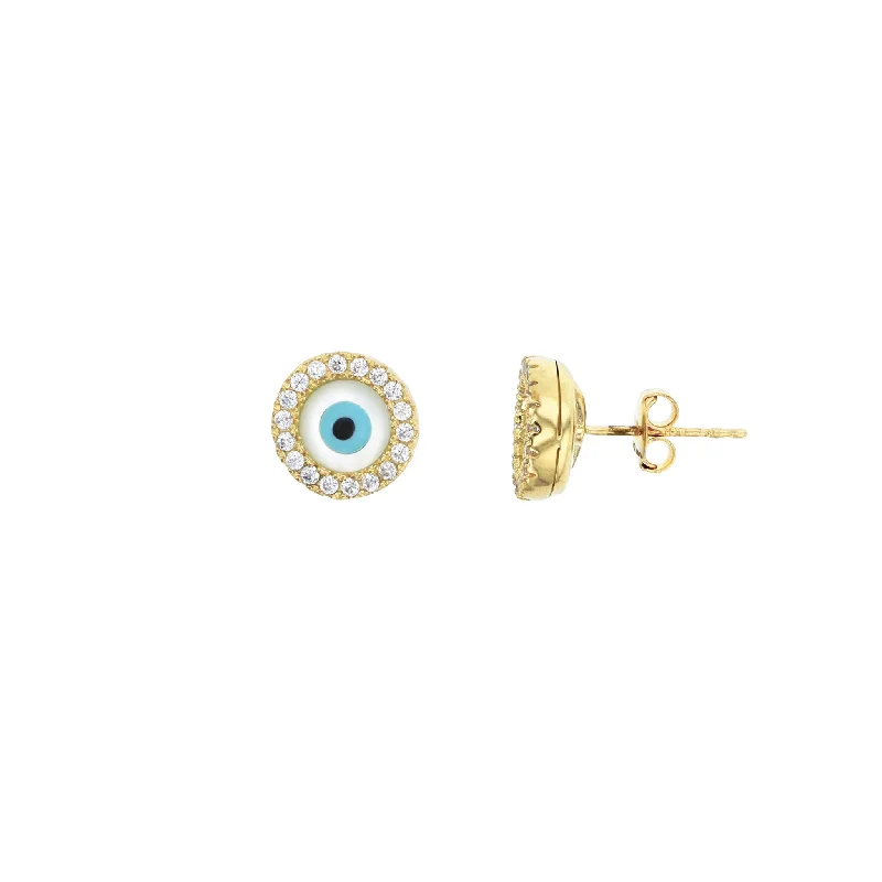 chandelier earrings for women-Evil Eye CZ Stud Earrings (14K)