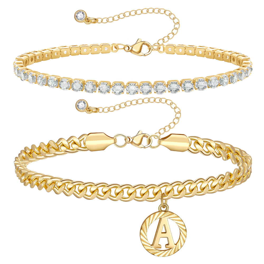 knot anklets for women-14K Dainty Initial letter Anklets Layering with CZ Tennis Chain