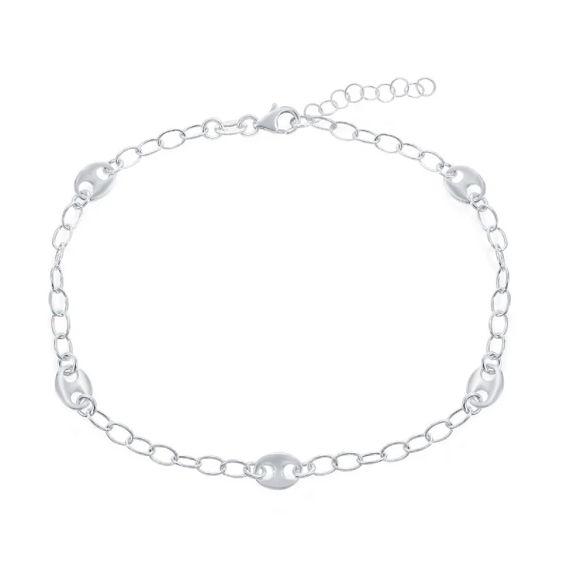 charm anklets for women-Classic Women's Anklet - Sterling Silver Material Puffed Marina Link Style | R-9081