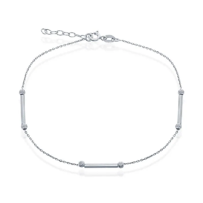 pearl ankle chains for women-Sterling Silver Diamond Cut Beads with Rods Anklet