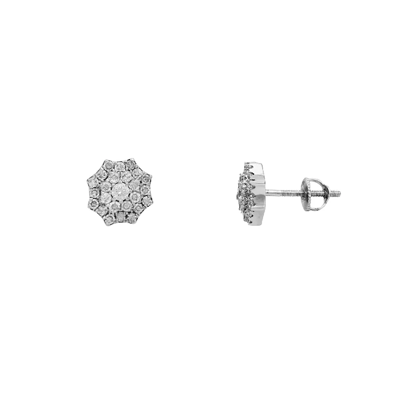 silver drop earrings for women-Diamond Cluster Octagonal Stud Earrings (14K)