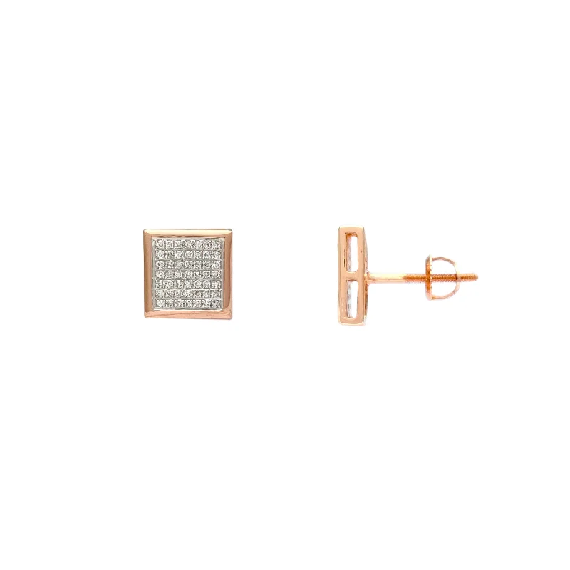 statement earrings for women-Diamond Pave Square Stud Earrings (14K)