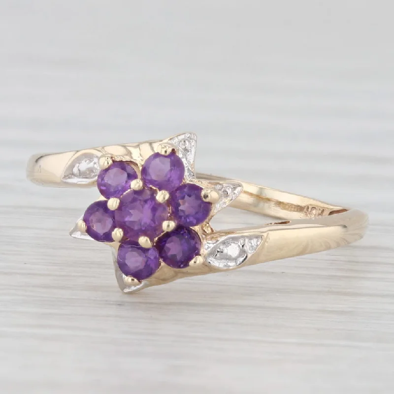 rose gold diamond engagement rings for women-0.45ctw Amethyst Flower Cluster Ring 10k Yellow Gold Size 8.75