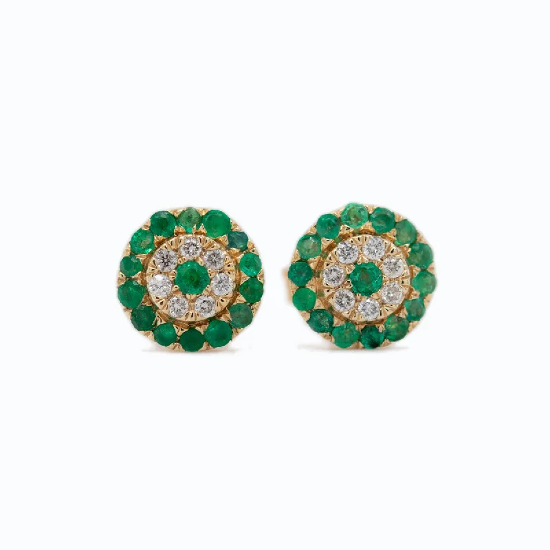 birthday earrings for women-Round Flower Stud Earrings （14K）