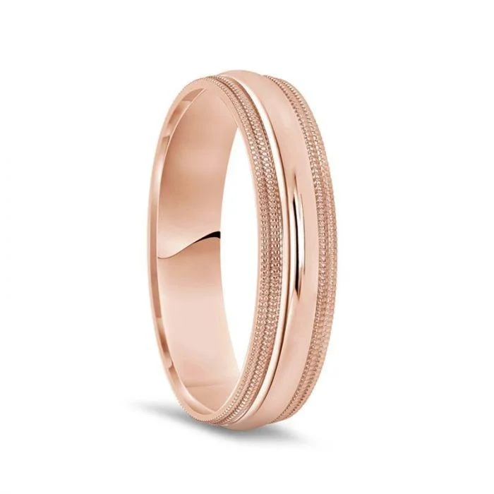 pink diamond engagement rings for women-14k Rose Gold Polished Finish Domed Women's Ring With Double Milgrain - 4mm - 6mm