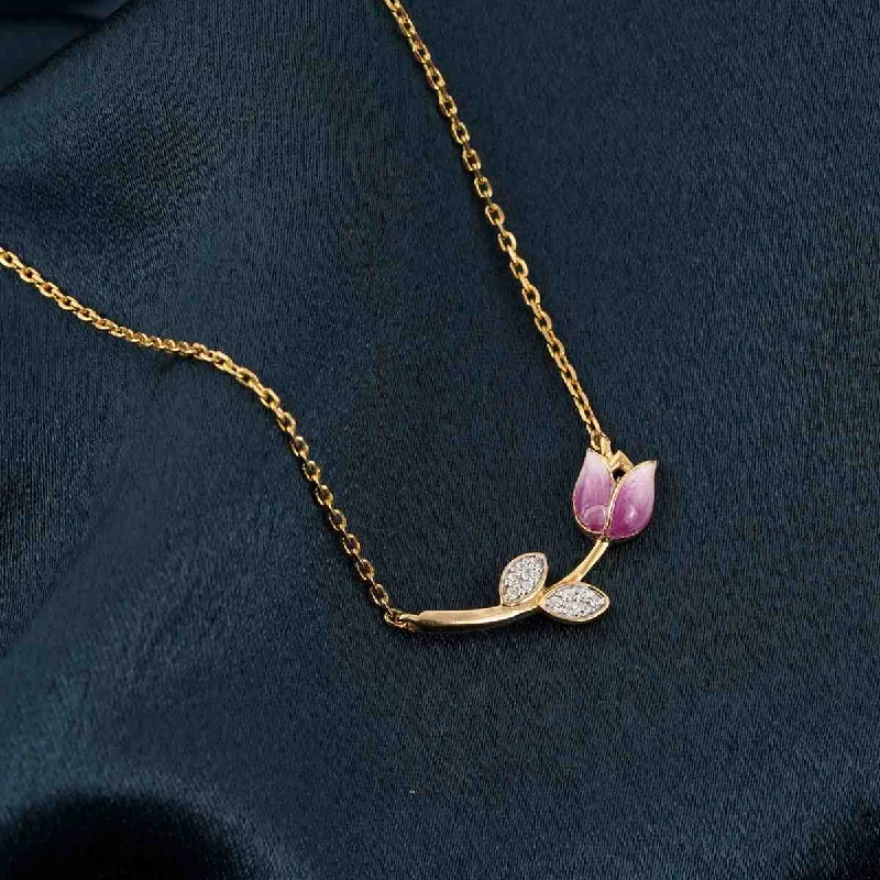 infinity chain necklace for women-Golden Pink Vine Flower Necklace