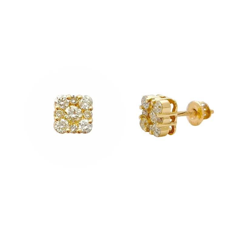 elegant stud earrings for women-Diamond Cluster Square Stud Earrings (14K)