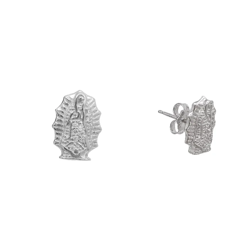 simple earrings for women-Virgin Mary Stud Earrings (Silver)