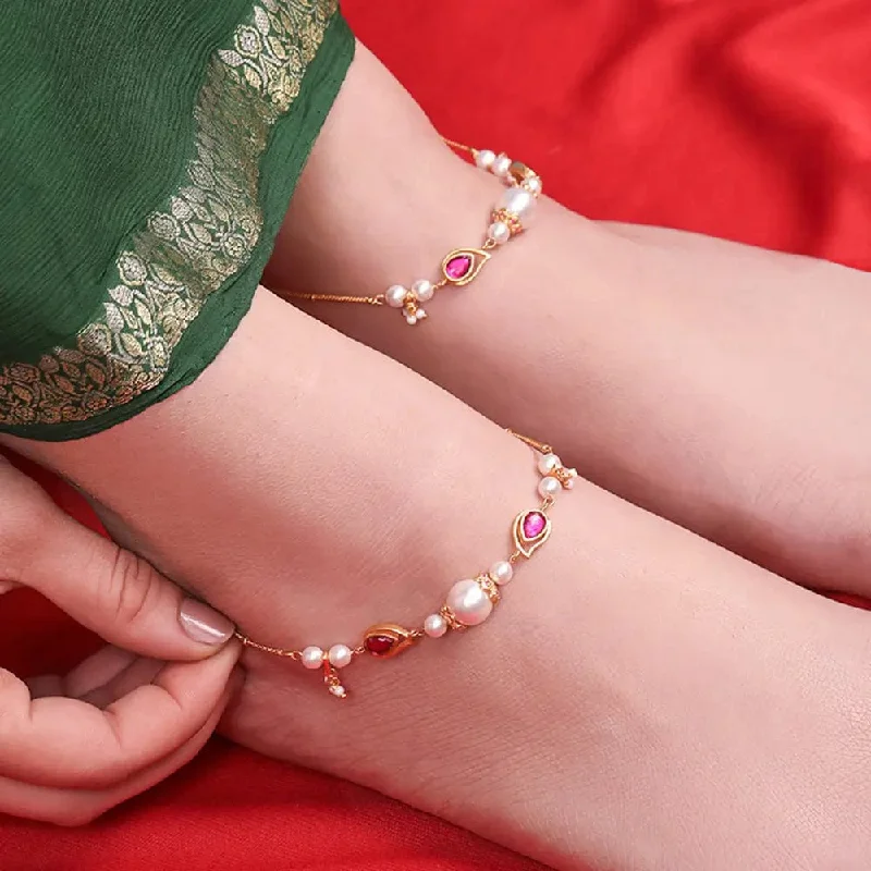 animal print anklets for women-Silver pearl aambi anklet