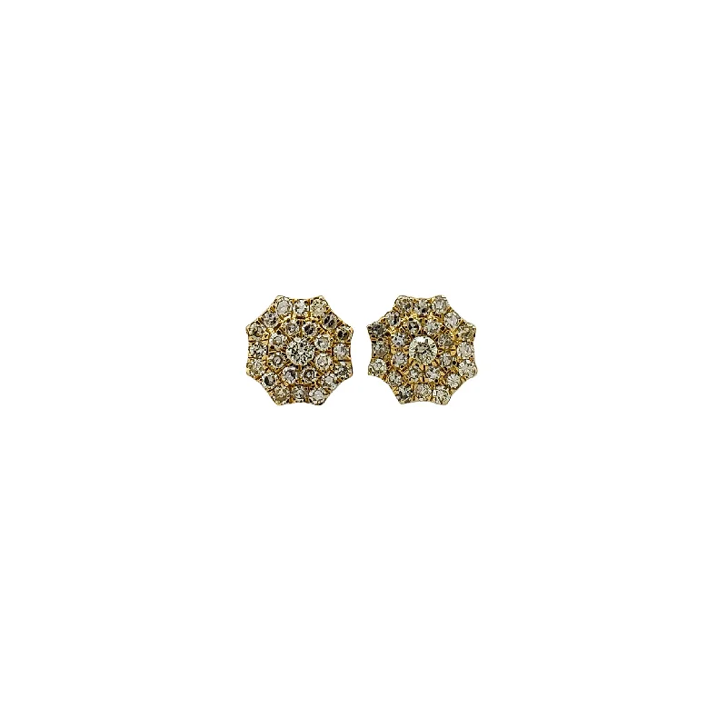 art deco earrings for women-Diamond Cluster Octagonal Stud Earrings (14K)