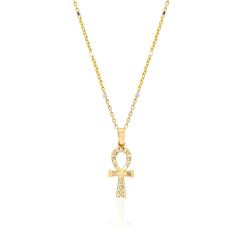 dragonfly necklace for women-Diamond Eternal Ankh Cross Necklace | Ready to Ship