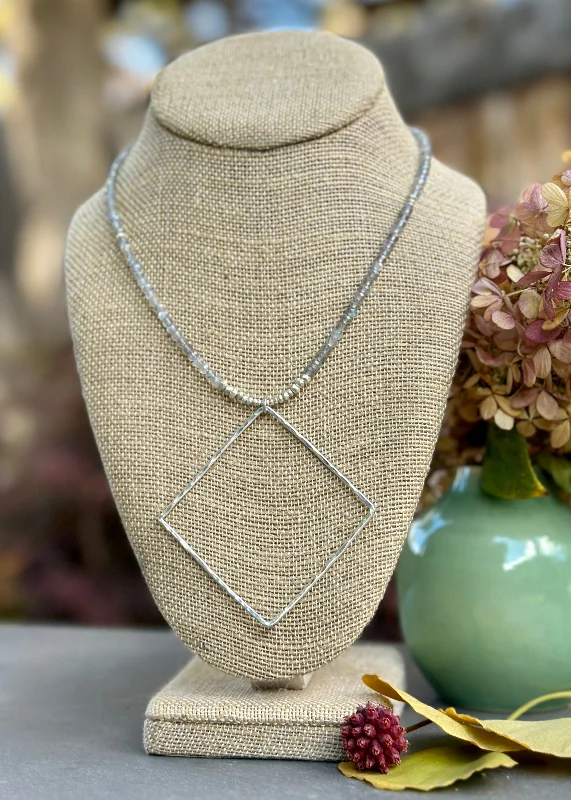 cross necklace for women-Labradorite Square Necklace