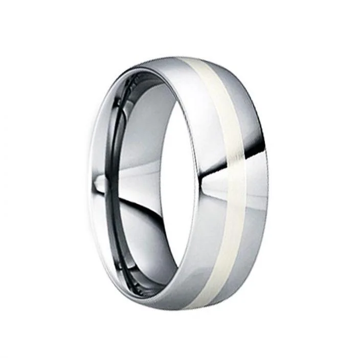 wedding engagement rings for women-CRISPINUS White Gold Inlaid Tungsten Ring with Polished Finish - 6mm & 8mm