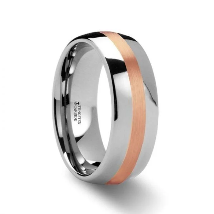 round cut engagement rings for women-ALPHEUS Rose Gold Inlaid Domed Tungsten Ring - 6mm & 8mm