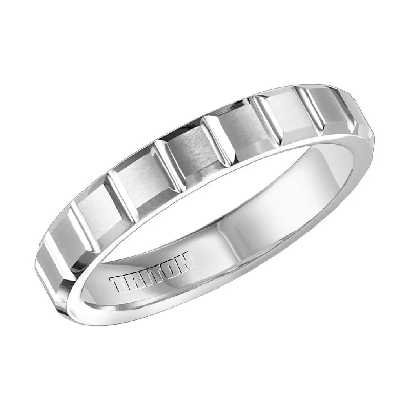 stacked engagement rings for women-EVA Women's Beveled Tungsten Ring with Brush Finished Center and Horizontal Slots by Triton Rings - 4 mm