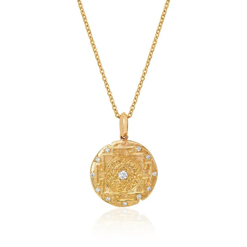 layered gold necklace for women-LH x JA 18k Shri Yantra Coin Necklace with Diamonds