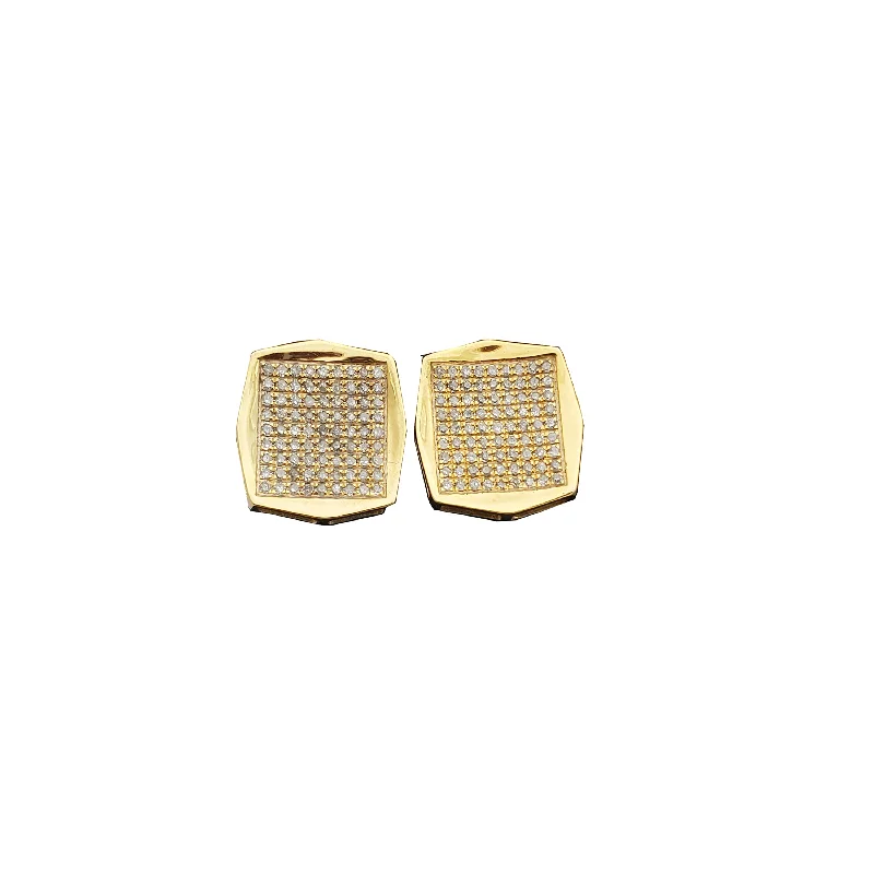 double hoop earrings for women-Diamond Concave Square Stud Earrings (10K)