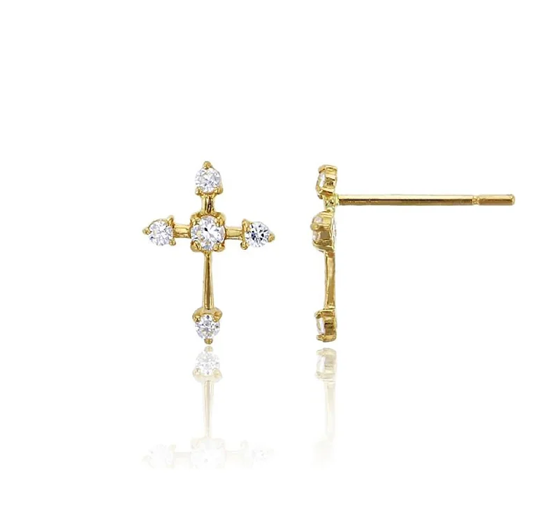 glamorous earrings for women-CZ Cross Stud Earrings (14K)