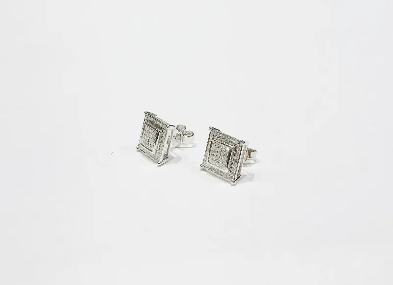 bold earrings for women-Diamond Square Earrings (14K).