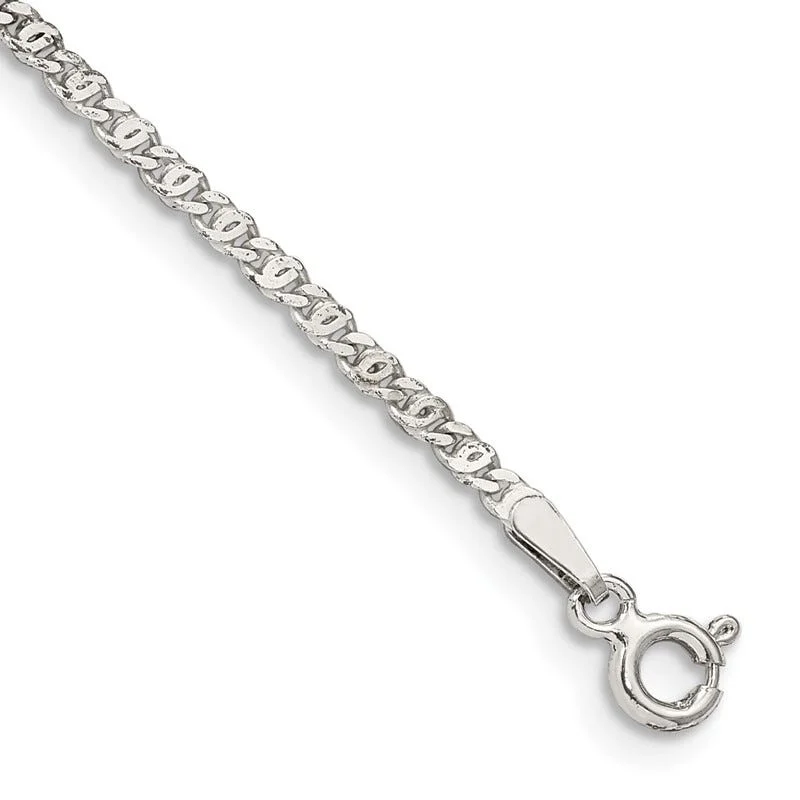 chic anklets for women-Sterling Silver 2mm Fancy Anchor Pendant Chain Anklet