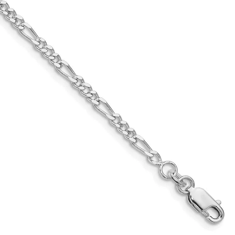 stylish anklets for women-Sterling Silver Rhodium-plated 2.5mm Figaro Chain Anklet