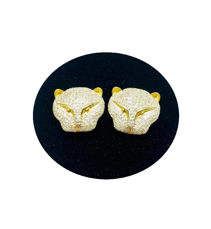 stud earrings for women-Diamond Head Panther Earrings (10K)