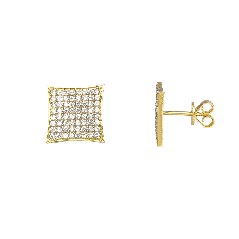 simple earrings for women-Iced-Out Gapless Concave Square Stud Earrings (14K)