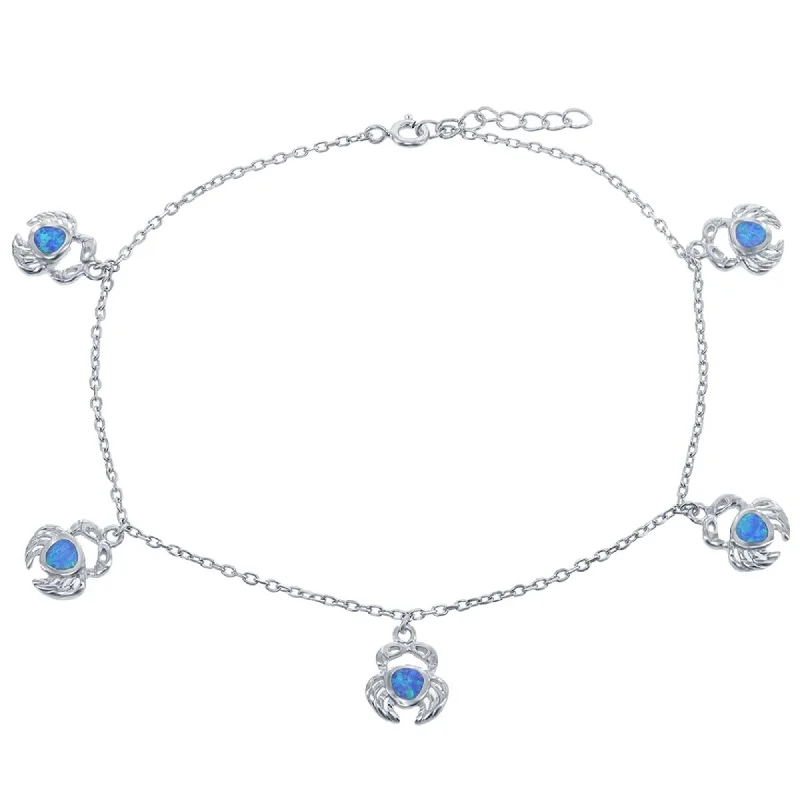 gemstone anklets for women-Opalata Women's Anklet - Sterling Silver Material Blue Inlay Opal Crab Design | R-9241