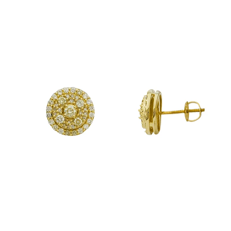 boho earrings for women-Diamond Cluster Round Stud Earrings (14K)