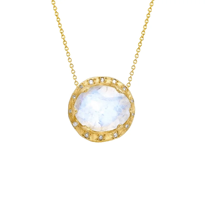 chunky necklace for women-Baby Queen Oval Moonstone Necklace with Sprinkled Diamonds