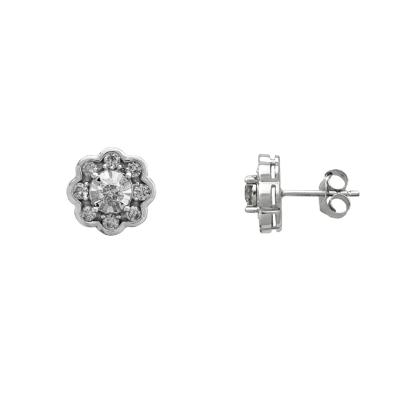 elegant earrings for women-Diamond Blossom Flower Stud Earrings (10K)