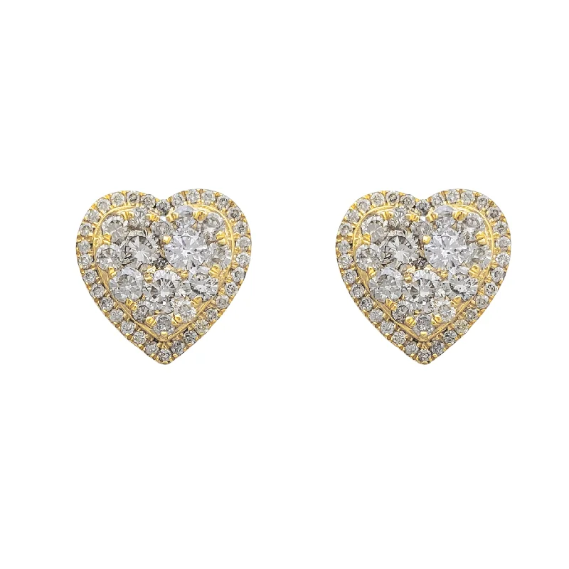 heart earrings for women-Diamond Cluster Heart-Shape Stud Earrings (14K)