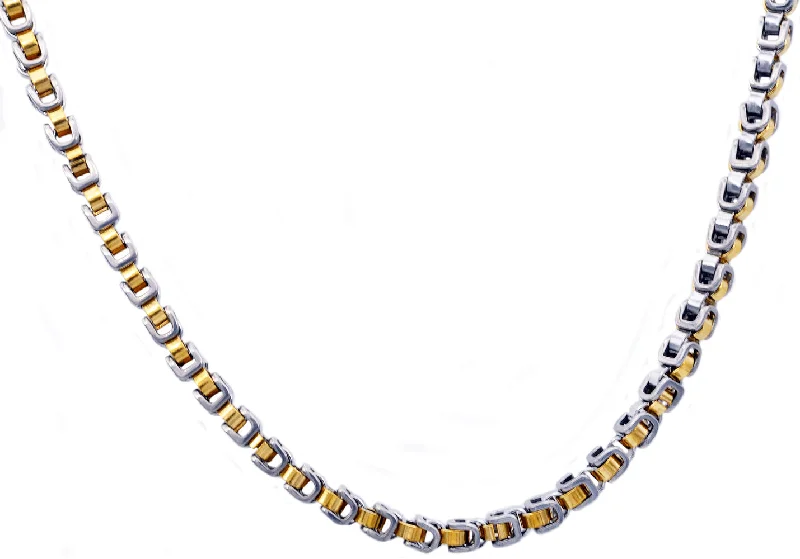 moonstone necklace for women-Mens 4mm Two tone 18k Gold Plated Stainless Steel U Link Chain Necklace