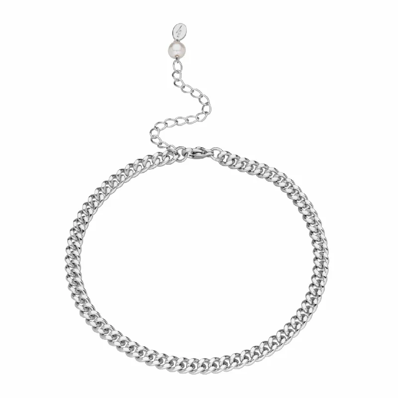 diamond ankle chains for women-Hannah Martin Curb Chain Anklet - Rhodium Plated