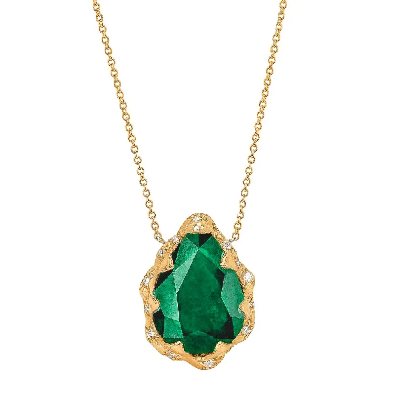 chain link necklace for women-Queen Water Drop Zambian Emerald Necklace with Sprinkled Diamonds