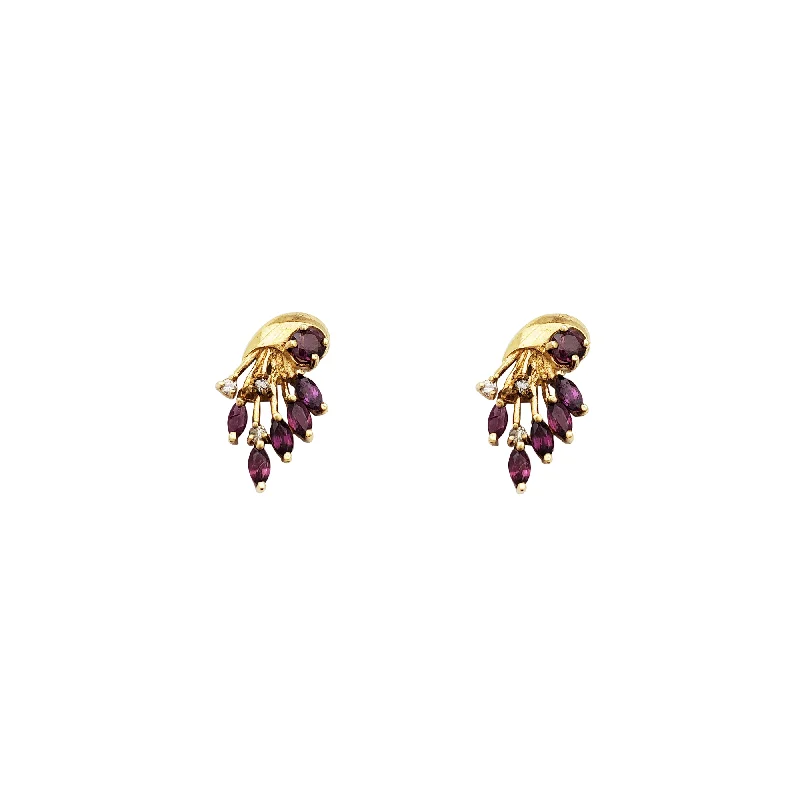 ruby earrings for women-Ruby & Diamond Bouquet Stud Earrings (14K)