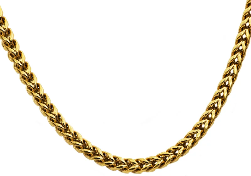 religious necklace for women-Mens Gold Stainless Steel Rounded Franco Link Chain Necklace