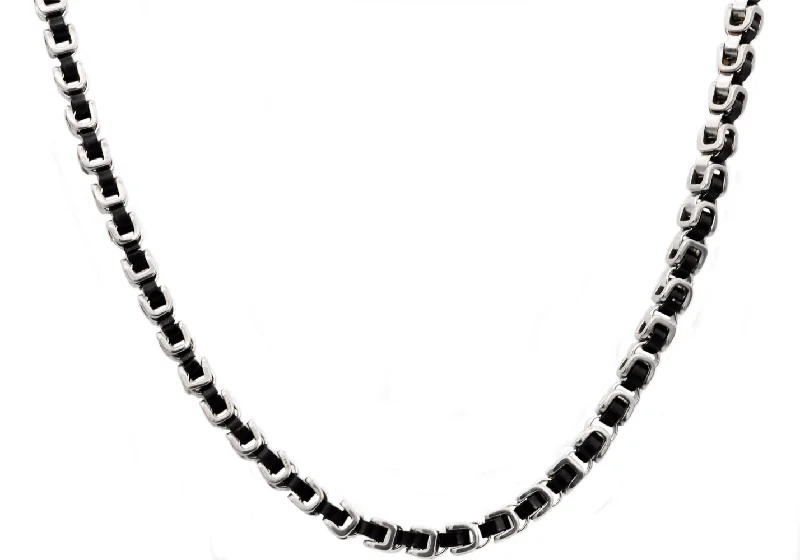 boho necklace for women-Mens Two Tone Black Stainless Steel U Link Chain Necklace