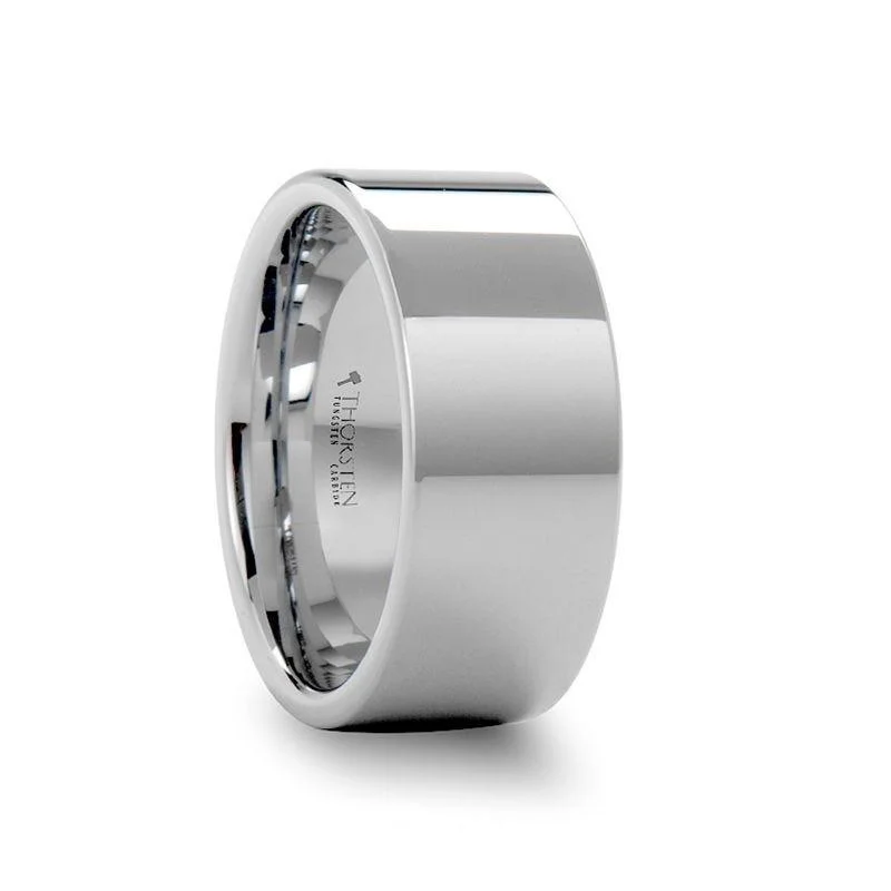 heart-shaped engagement rings for women-SHELTON Pipe Cut White Tungsten Carbide Ring with Polished Finish - 10mm