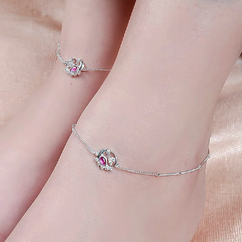 diamond anklets for women-Silver Swan Anklet