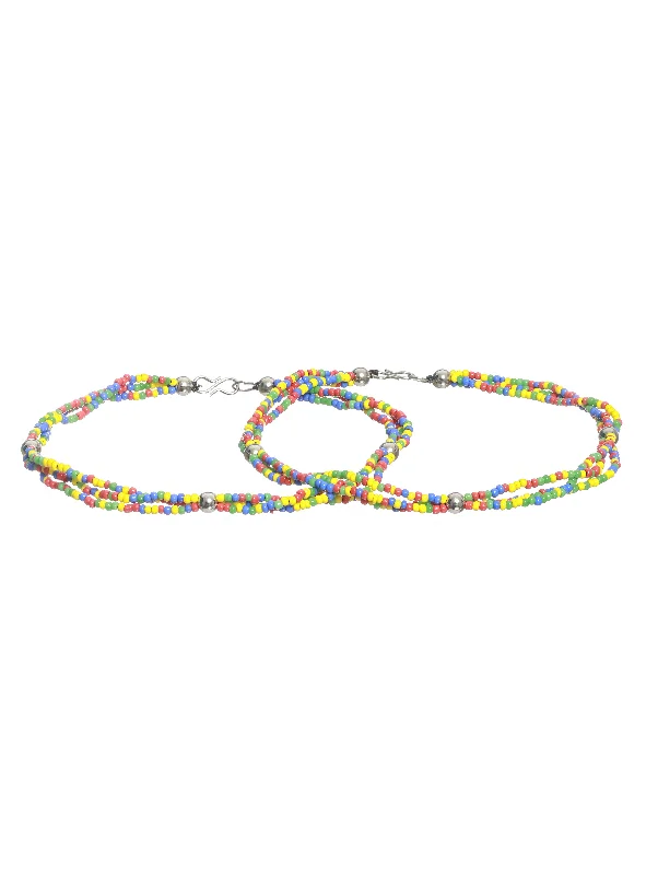 anklets for casual wear for women-Set Of 2 Gold-Plated Multicolor Beaded Handcrafted Anklets