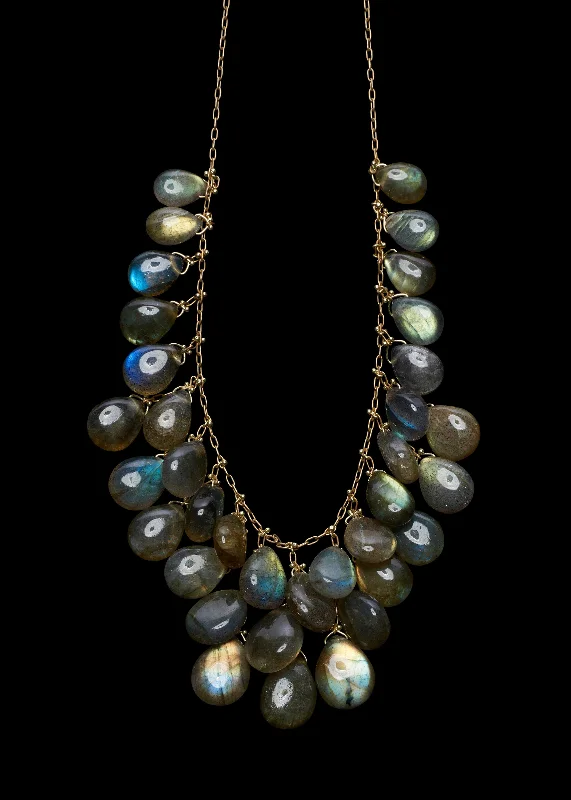 religious necklace for women-Labradorite Briolette Waterfall Necklace