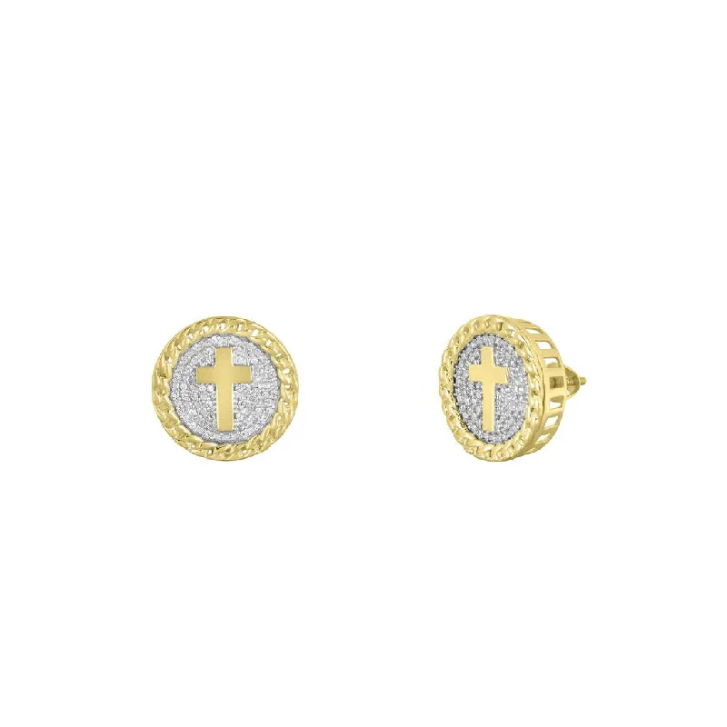 hoop earrings with pearls for women-Diamond Round Cross Earrings (14K)