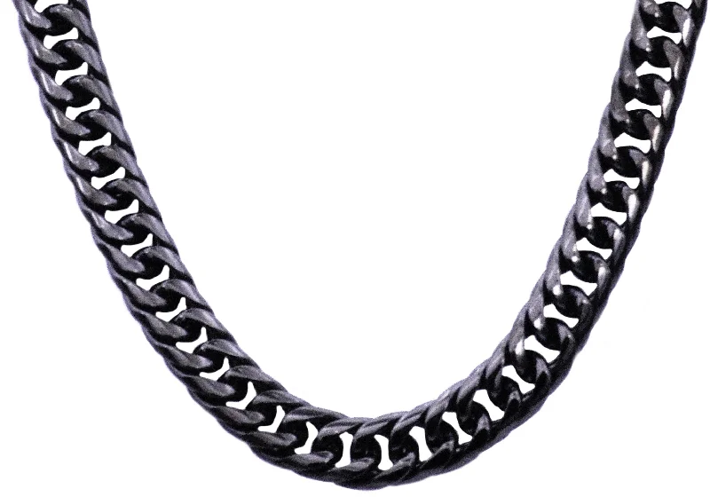 friendship necklace for women-Mens Black Plated Stainless Steel Double Cuban Link Chain Necklace